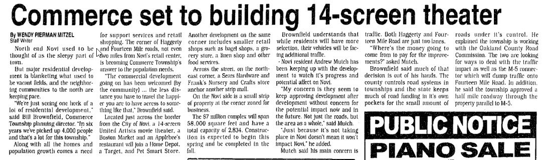 Regal UA Commerce Township - Novi News 1997 Article (newer photo)